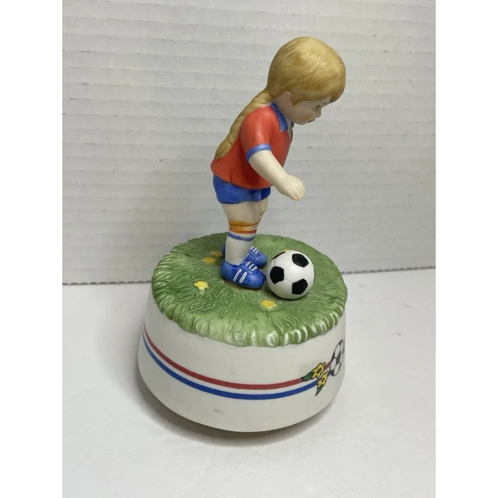 Music Box Company Playmate Soccer  Football Girl Musical Figurine San Francisco